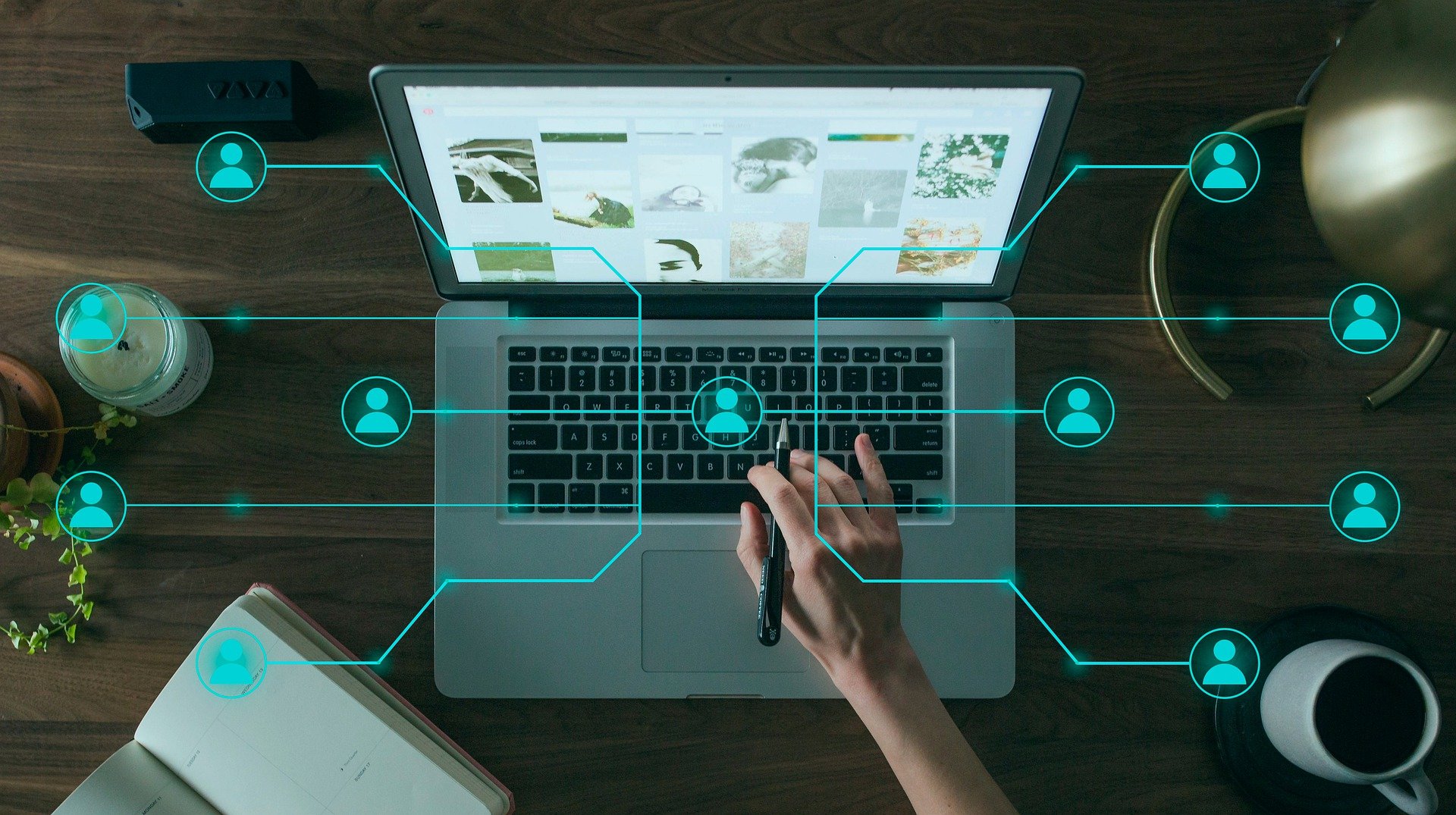 image of laptop and a cup of coffee on a desk